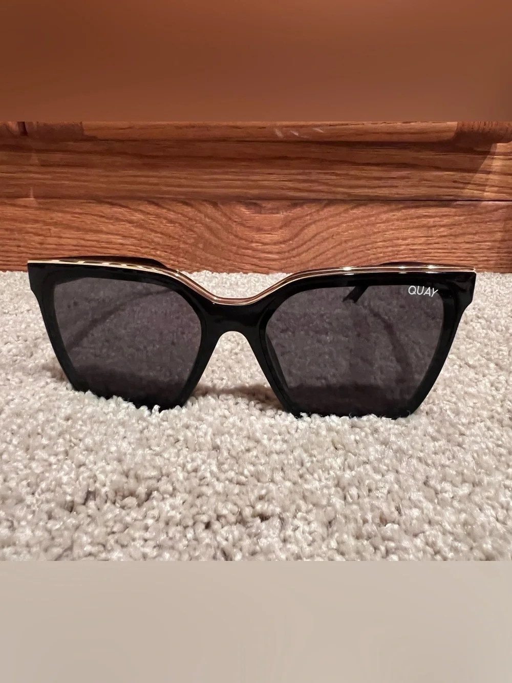 Quay Australia Black Square Shape Black & Gold Level Up Sunglasses with Case